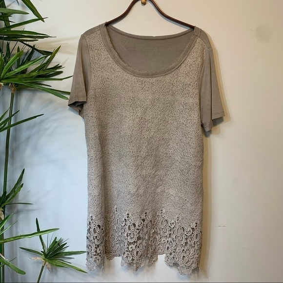 Cracker Barrel | Gray Textured Crocheted Shortsleeved Tunic Top Dress M - Picture 1 of 11